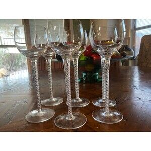 Hand Blown Clear Crystal Air Twist 9" Long Stem Wine Glasses